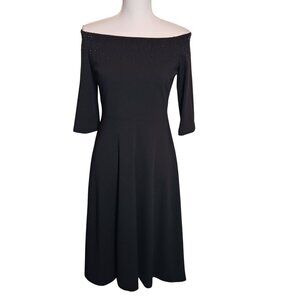NEW Calvin Klein‎ Off-The-Shoulder High-Low Dress Black Beading Detail Size 4